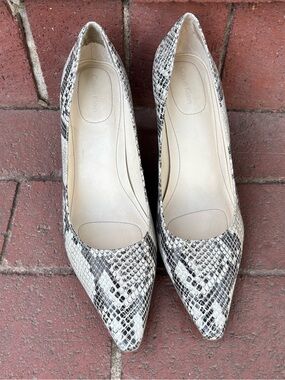 Calvin Klein Snake-Print Pointed Pumps in Beige and Black - Size 9